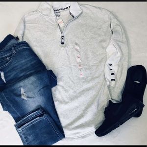 PINK Half Zip Light Gray Sweater